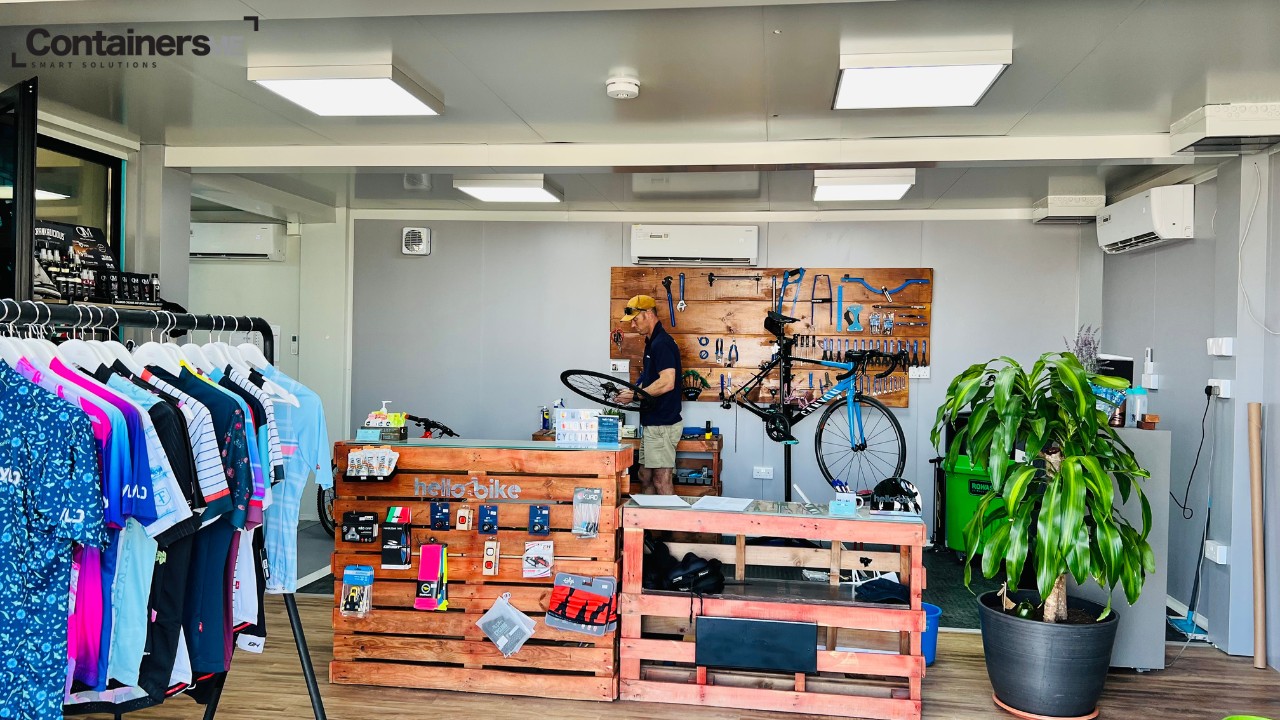 inside of a container pop up retail store made using modular mobile container