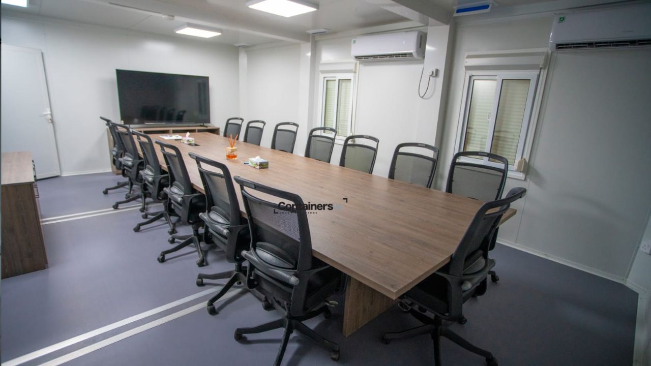 inside meeting room of a Container site office made using modular mobile container