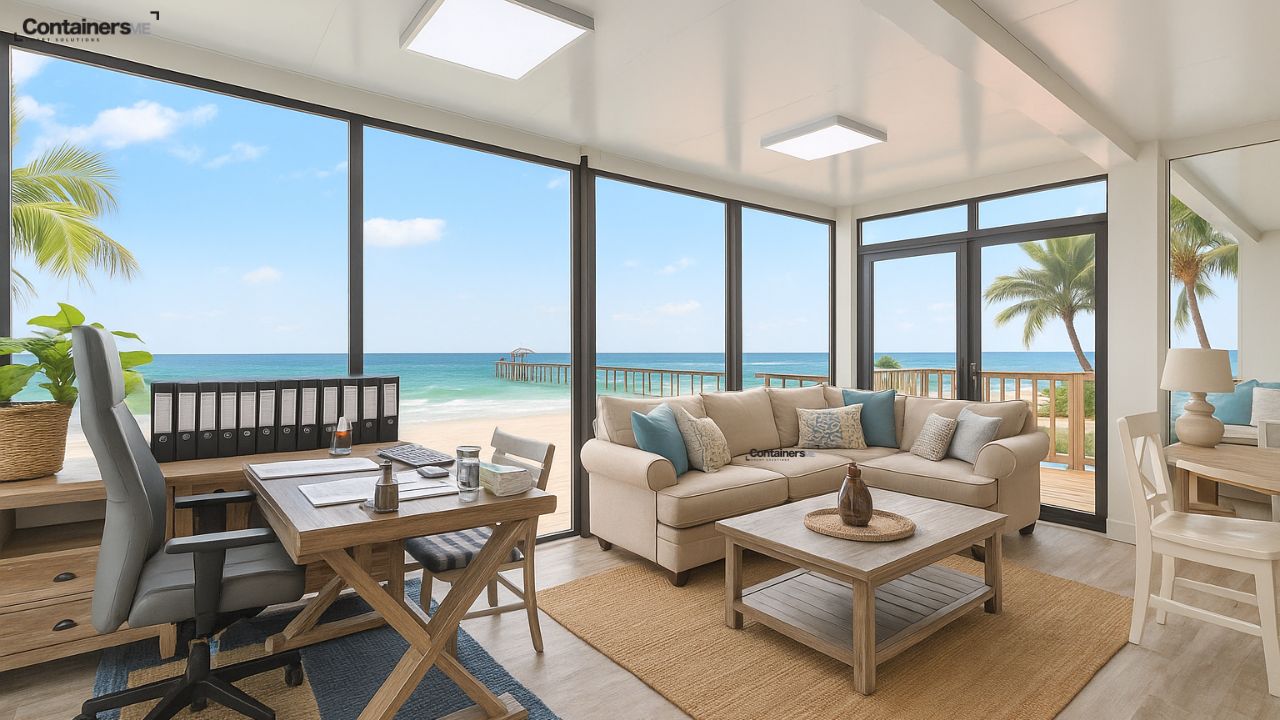 container beach house made using modular mobile container