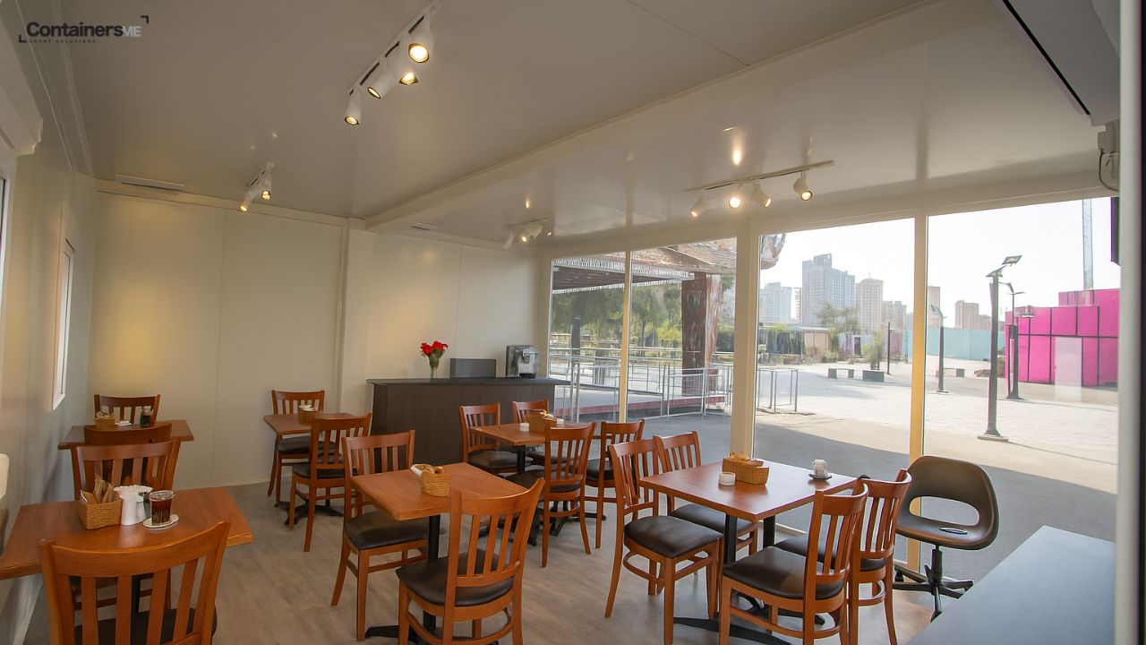 interior of a container restaurant in UAE made using mobile container