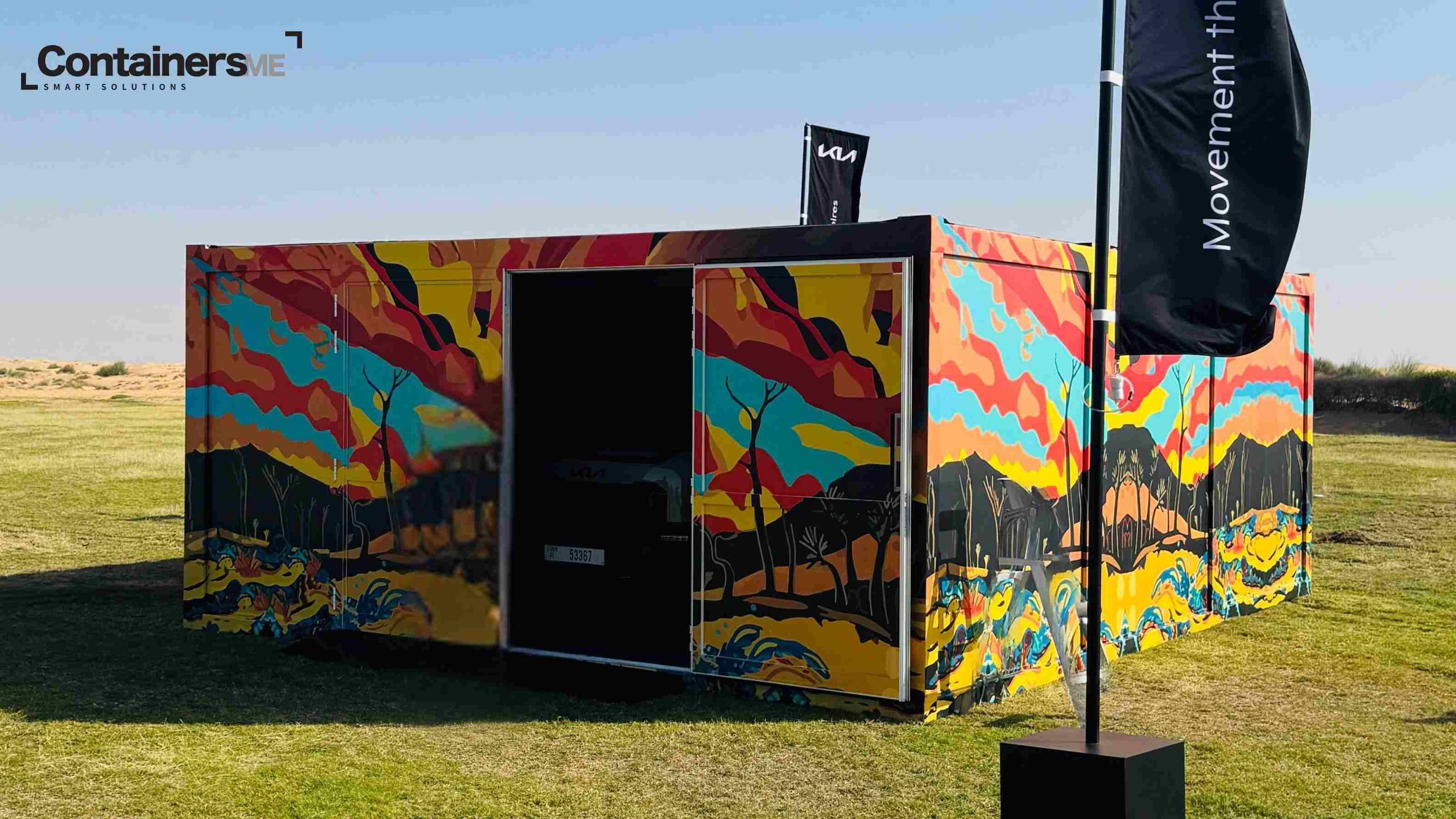 temporary container with kia branding used for kia event