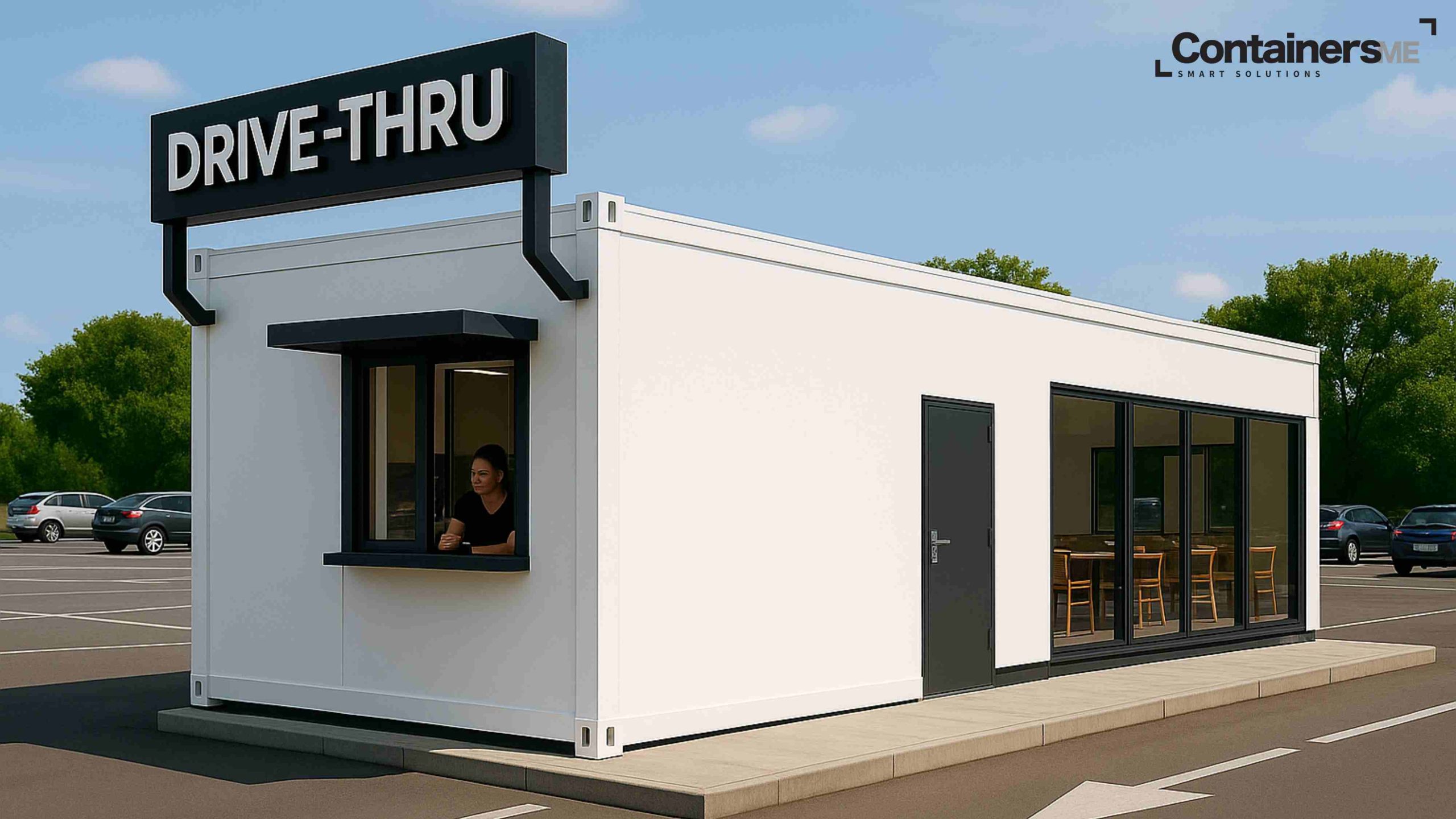 container drive through made using modular mobile container