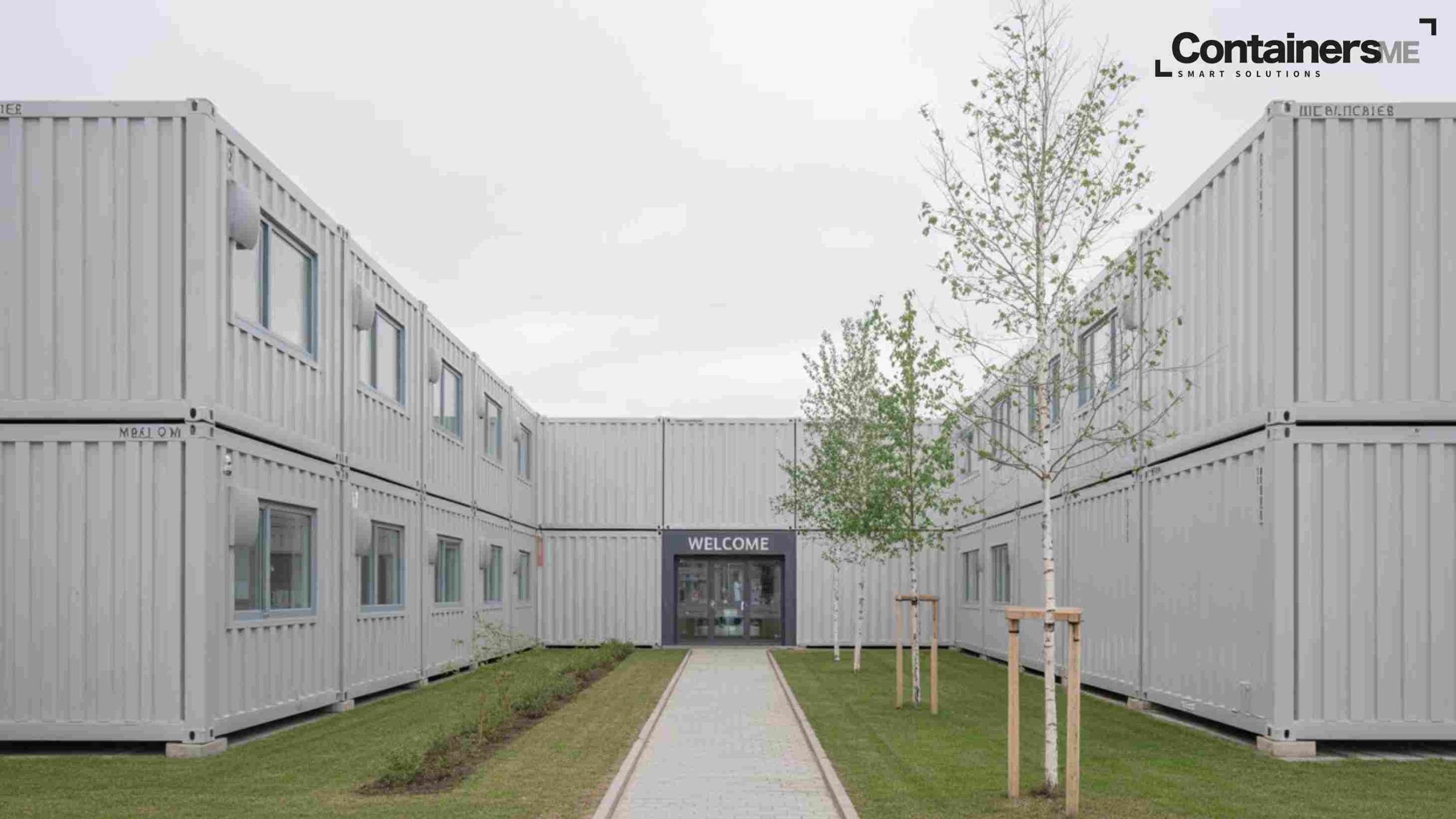 Container-school made using modular mobile container with glass windows 